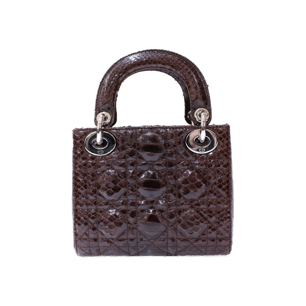 Christian Dior Lady Dior python leather Dark Brown Black handbag Compact bag - Picture 4 of 7